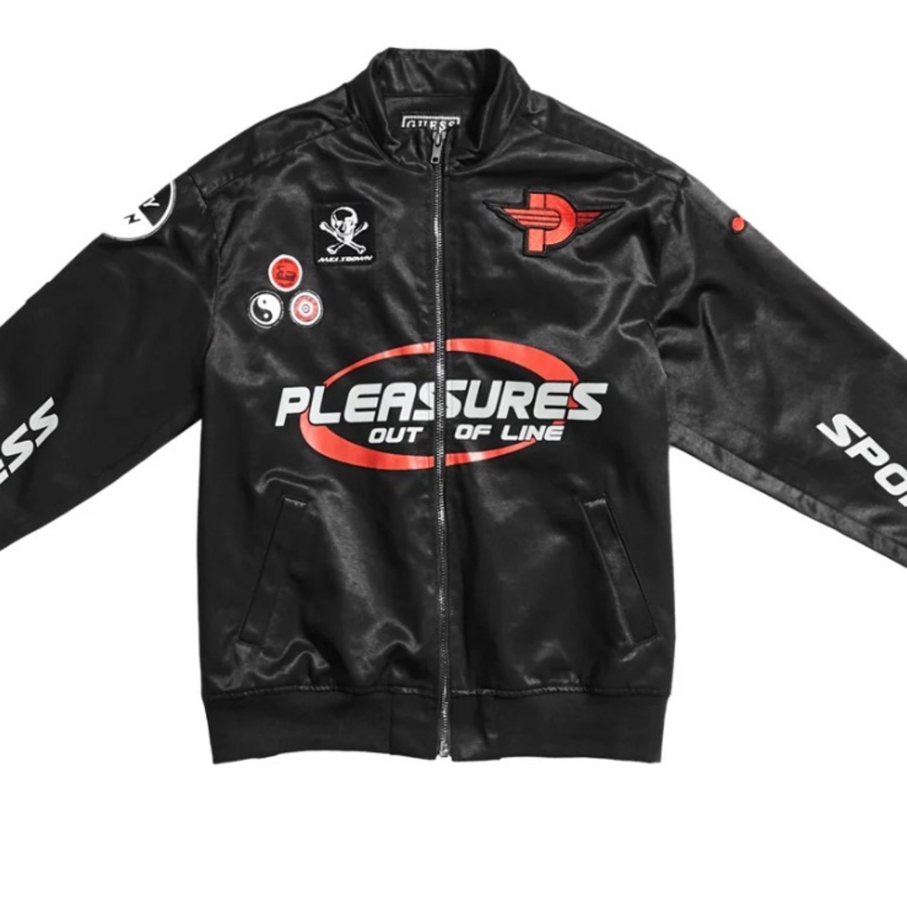 Guess Black and Red Bomber Jacket with Satin Finish